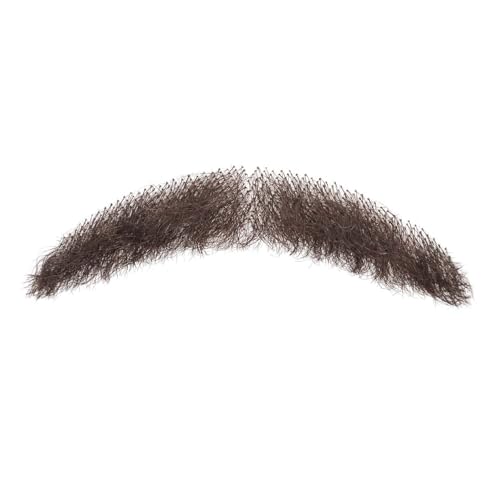 Parceria Human Hair Curly Fake Beard and Mustache, Natural Looking Costume Facial Hair, Realistic Mustache Trimmable and Customizable Beard Invisible Lace for Men (QSH Brown Beard) - color: QSH Brown Beard