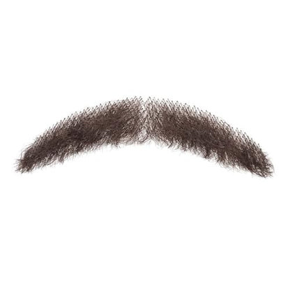 Parceria Human Hair Curly Fake Beard and Mustache, Natural Looking Costume Facial Hair, Realistic Mustache Trimmable and Customizable Beard Invisible Lace for Men (QSH Brown Beard) - color: QSH Brown Beard