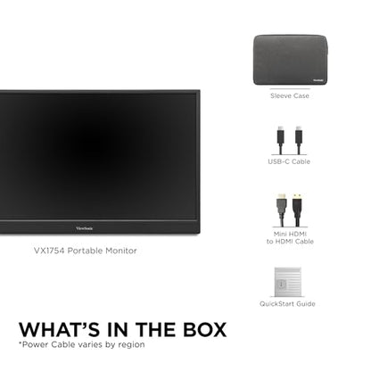 ViewSonic VX1754 17 Inch 1080p Portable Gaming Monitor, IPS 144Hz Display | AMD FreeSync, USB C, Mini HDMI, Laptop, Console, Phone, Built In Stand, Protective Sleeve, 60W Charging, Anti Glare, Travel - size: 17-Inch 144Hz