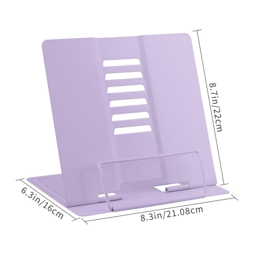 Honagu Book Stand Metal Desk Book Holder, Book Holders for Reading Hands Free, Adjustable Cookbook Documents Holder, Portable Bookstand for Music Books, Textbook, Recipe, Tablet, Ipad (Light Purple) - color: Light Purple