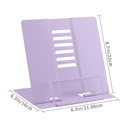 Honagu Book Stand Metal Desk Book Holder, Book Holders for Reading Hands Free, Adjustable Cookbook Documents Holder, Portable Bookstand for Music Books, Textbook, Recipe, Tablet, Ipad (Light Purple) - color: Light Purple