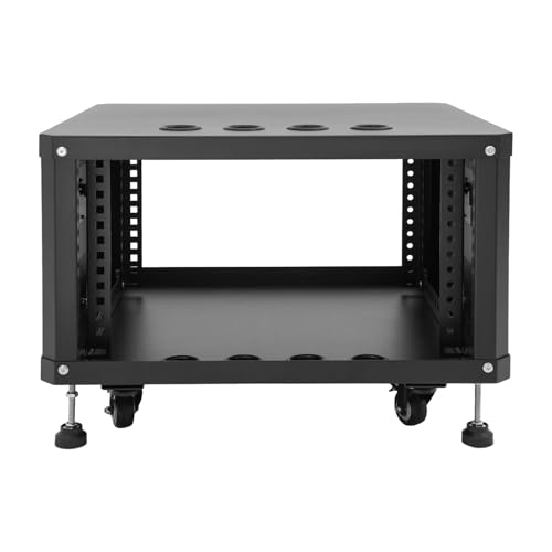 6U Audio Rack Server Racks Studio Racks with Four Wheels Component Rack for Av Equipment, NAS, Servers Rolling Network Cabinet for Home Laboratories, Recording Studios, Band Rehearsals(Black) - color: Black, size: 6U