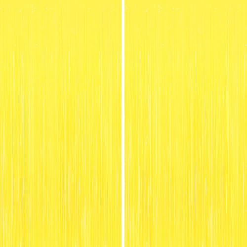 Yellow Tinsel Backdrop, 2 Pack Foil Fringe Curtains for Party Decor - color: Yellow, size: 39.4"W x 78.7"L (Pack of 2)