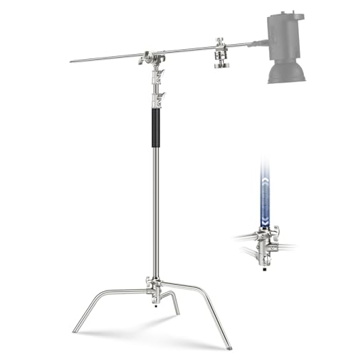 NEEWER Basics 100% Stainless Steel Heavy Duty C Stand with Boom Arm, Max 10.5ft/320cm Photography Light Stand, 4.2ft/128cm Holding, 2 Grip Heads for Studio Monolight Softbox Reflector, SC320 Lite