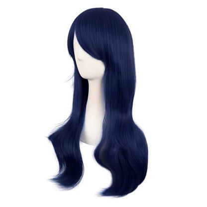 MapofBeauty 28 Inch Long Curly Hair Costume Cosplay Wig, Midnight Blue | 70 cm Wig, Women, Side Bangs, Fashion - color: Midnight Blue