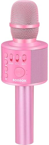 BONAOK Wireless Bluetooth Karaoke Microphone, 3-in-1 Portable Handheld Mic Speaker Machine with Built-in Non-Detachable Battery, for All Smartphones, Gifts to Girls, Boys Kids Adults All Age - color: Pink