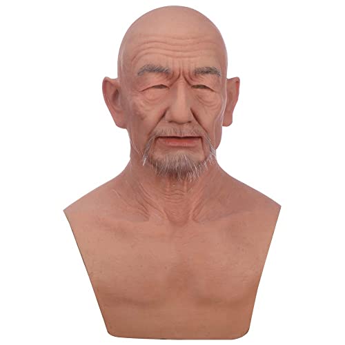 silicone Mask Face Full Head Realistic Old Man Mask Halloween Masks Cosplay Party - color: Dark Brown