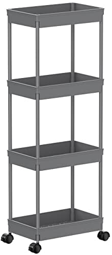 Sooyee 4 Tier Wide Storage Cart, Rolling Utility Cart Grey - color: Gray, size: Wide 4 Tier