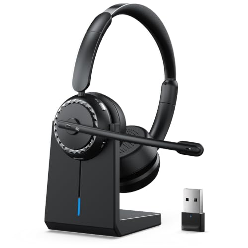 Wireless Headset with Mic for Clear Work Calls, Bluetooth 5.2 Headset with Noise Cancelling Microphone & Mute Button, 40H Talk Time for Zoom Teams, Home Office, PC Mac Laptop Phone (Glossy Black)