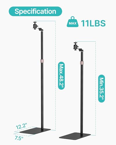 Projector Floor Stand Adjustable Mount Steel Base 35"-48"Heavy-Duty | 1/4'' Screw, Supports Projector & Camera, For Home Office Outdoor, Height Adjustable Range 35"-48", Stable Steel Base