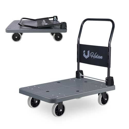 Platform Truck 990lbs PP Folding Platform Cart Hand Trucks 36.42in*23.42in Flat Dolly 6in Elastic Rubber Wheel Used for Warehouse Transport Groceries Heavy-Duty Utility Hand Truck