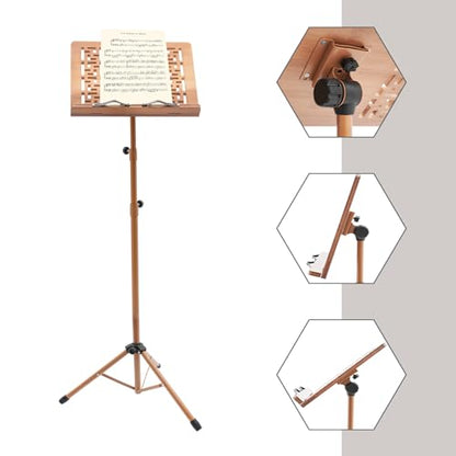Sheet Music Stand & Desktop Book Stand, Rotatable Music Book Holder Stand,Wooden Portable Sheet Music Table Stand Height Adjustable from 27.5-70.8in with Book Stand Support,Foldable Tripod - color: 27.5-70.8in