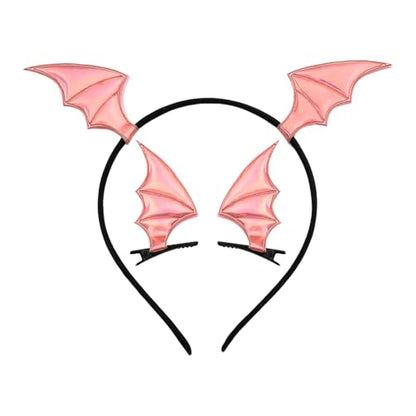 Guqqeuc Halloween Bat Headband Hair Clips Set for Women Girls Bat Wing Hairbands Halloween Hair Barrettes Set for Girls Pink Halloween Hair Accessories for Cosplay Costume Decorations