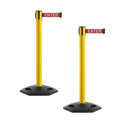 Montour Line MSR650 Set of 2 Retractable Belt Barrier Stanchion, Heavy-Duty Rubber Base, Yellow Steel Post (16 ft Red with "Caution - DO NOT Enter" White Letters Belt) - color: Red with "CAUTION - DO NOT ENTER" White Letters, size: Yellow Steel