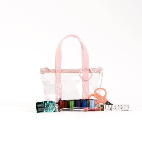 Everything Mary Travel Sewing Kit Organizer – Pink & Clear Mini Sewing Supplies Case for Adults & Kids – Compact Sewing Box with Clear PVC Body for On-the-Go Repairs