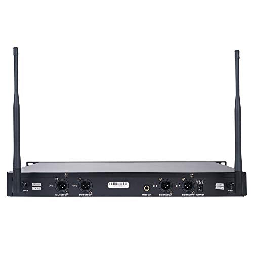 Sound Town 4 Channels Professional UHF Wireless Microphone System with Rack Mountable Metal Receiver and 4 Lavalier Mics with Bodypack Transmitters, for Church, School, Meeting, Party and Karaoke - color: Matte Black