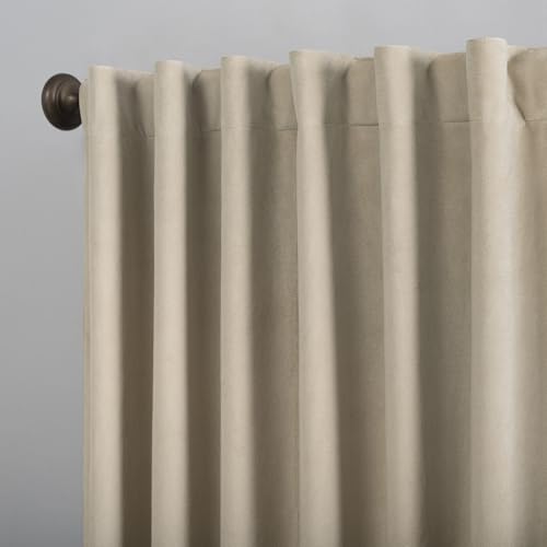 Sun Zero Hampshire Velvet Noise Reducing Thermal Extreme 100% Total Blackout Back Tab/Rod Pocket Curtain Panel, Ecru Off-White, 50" W x 108" L (1 Panel) - color: Ecru Off-white, size: 50"W x 108"L (Pack of 1)