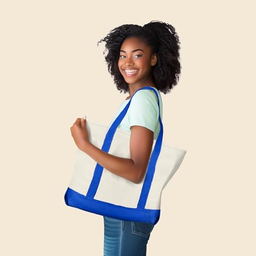 22" Heavy Duty Cotton Canvas Tote Bag (Zippered) - color: Royal Blue