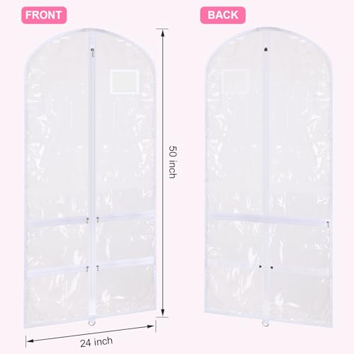6 Pcs 24'' x 50'' Clear PVC Garment Bag Dance Costume Competition Bag with Rack Zippers Pockets Hanging Garment Covers Costume Organizer Costume Carrier for Adults Kids(Transparent White) - color: Transparent White
