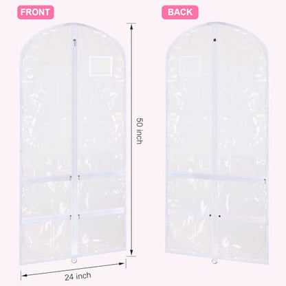 6 Pcs 24'' x 50'' Clear PVC Garment Bag Dance Costume Competition Bag with Rack Zippers Pockets Hanging Garment Covers Costume Organizer Costume Carrier for Adults Kids(Transparent White) - color: Transparent White