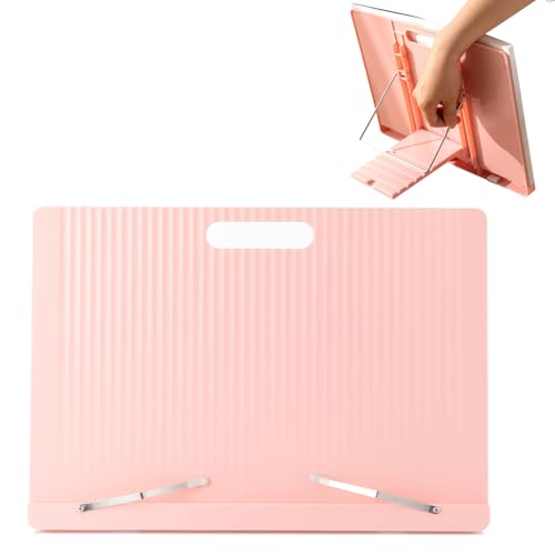 Book Stand for Reading Plastic Foldable Book Recipes Holder - Blue | Plastic Lightweight Bookstand for Profile Documents Sheet Music Foldable Recipes Cookbook Drawings Textbooks Tablet PC Stand - color: Pink