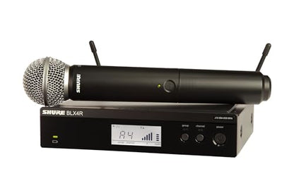 Shure BLX24R/SM58 Rack-Mount Wireless Audio System H10 Band (542–572 MHz) – BLX4R Receiver, BLX2 Transmitter with SM58 Dynamic Mic, Up to 14 Hr Battery, 300 ft Range - style: Full System, Rack Mount