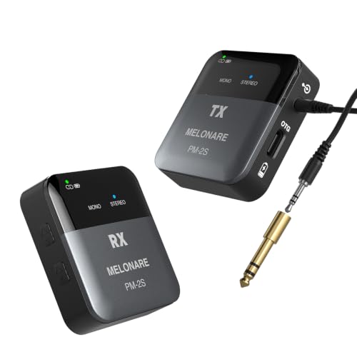 MELONARE Portable Wireless in-Ear Monitor System Mono/Stereo PM-2S | Wireless Audio Transmitter and Receiver, 24bit/48kHz Audio, Mono/Stereo Switch, OTG Input, Live Shows, Studios, Bands - size: 1 receiver +1 transmitter
