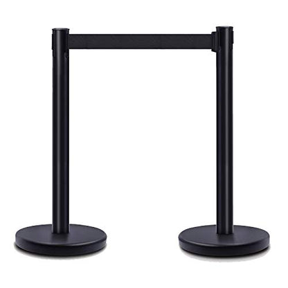 DuraSteel Crowd Control Barriers Line Dividers - Metal Stanchion Posts with 6.5ft Black Retractable Belt Ropes - for Store Queues, Airport Lines, Event Entries - 2 Set/Pack - color: Black Belt, style: Black Stanchion 2 Pieces Set