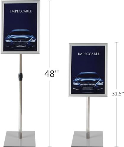 T-SIGN 31.5 to 48 Inch Pedestal Sign Holder - Adjustable Floor Sign Stand for 11x17 Displays, Heavy Duty Outdoor Sign Holder with Square Base for Restaurants, Retail, Trade Shows, and Events (Silver) - size: 11 X 17 Inches, Silver