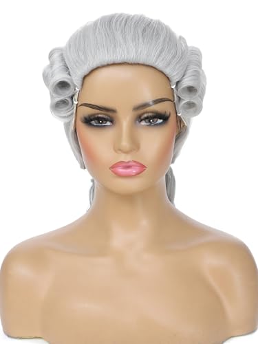 Adequate Judge Colonial Wig for Women,Founding Father Costume,George Washington Costume,Revolutionary War,Halloween Costume Wig (Light Gray) - color: C-Light Gray
