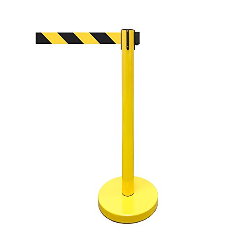 Retractable Stanchion, 6 SPECIALTY Posts + Signframe, 36" Ht, 78" Special Event & Holiday Theme Belt + Bonus Replacement Cassettes + Wall Receiver (YEL Post/Blk&Yel Belt) - color: Yel Post/Blk&yel Belt