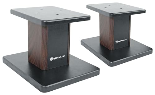 Rockville RHT8D Pair 8" Dark Wood Desktop Speaker/Studio Monitor Stands | 66 lb Load Capacity, EVA Isolation Pads, Medium-Density Fiber Core, Cable Clips and Ties, 9.25" x 7.28" Top Platform - color: Dark Wood