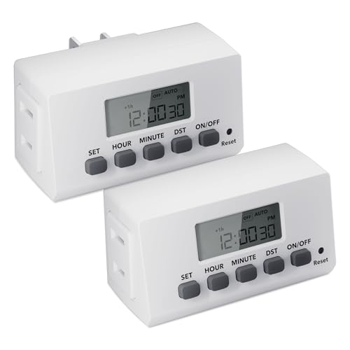 BN-LINK Indoor 24H Programmable Digital Timer Outlet, Slim 1 Outlet, 2 Pack | 2 Daily Programs; 125V/15A/1875W; Backup Battery; Side Outlet; For Lamps, Aquarium, Reptile Tanks, Holiday Decor; ETL Listed - style: 2-Prong,2-Pack