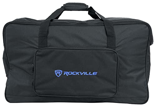 Rockville TB12 v2 Rugged Speaker Bag Carry Case Fits Yamaha DXR12 and QSC K12.2 12" Speakers and other Similar Sized PA Systems | Stand Holder Pocket, Interior Buckle Straps, Thick Foam Padding, Rain/Splash Resistant, Dual YKK Zippers, Dual Handles