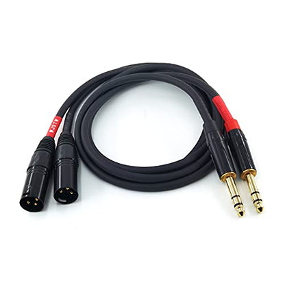 XLR to TRS Cable, 6.35mm Dual Channel to 3-pin XLR Male, 1/4 Stereo Balanced Microphone 2Pack (6FT) - size: 6F