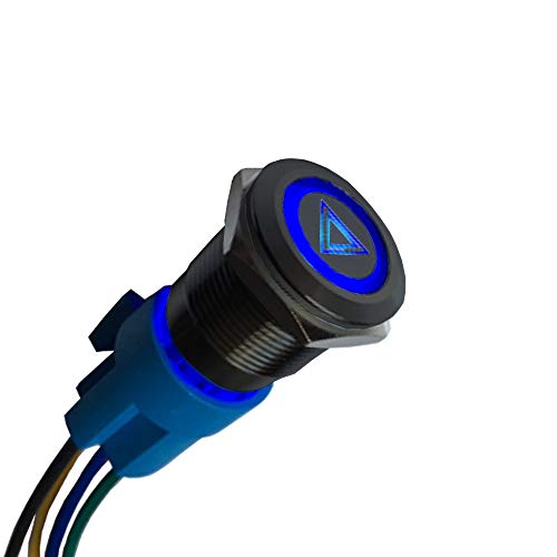 ESUPPORT 12V Car Emergency Hazard Warning Push Button Metal Toggle Switch | Blue LED Light Switches Black Shell Vehicle 19mm 5A ON OFF Socket Plug Wire - color: Blue Emergency Hazard Light