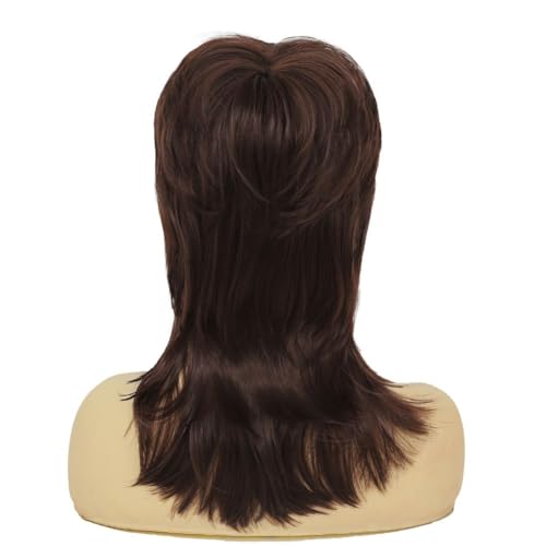 Brown Mullet Wig for Women Short Shaggy Layered 70s 80s Rocker Curly Hair Wig for Cosplay Halloween Party Daily Use - color: Brown