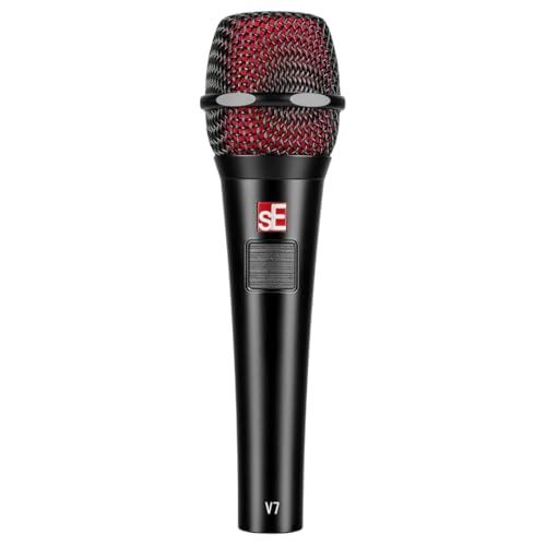 SE ELECTRONICS V7 Push-to-Talk Dynamic Microphone for Singing, Speech & Studio Recording - XLR Handheld Professional Microphone with Supercardioid Aluminum Voice Coil for Huge Gain Before Feedback - color: V7 - Black - Push To Talk