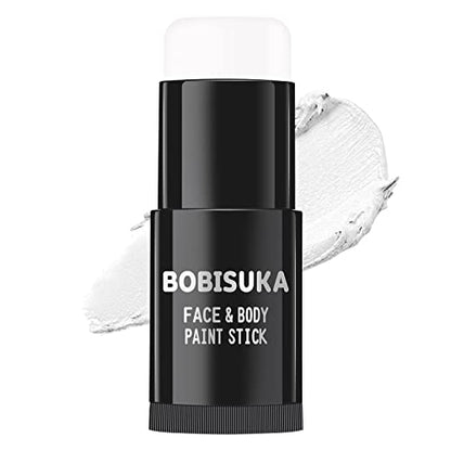 BOBISUKA Face Body White Paint Stick, Clown Makeup Eye Black Sticks for Sports, White Foundation Face Painting Kit for Halloween Skeleton Vampire Mime Skull Joker Special Effects Cosplay SFX Costume - color: White
