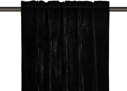 Chezmoi Collection Lux Black Crushed Velvet Curtains 2 Panel Set - 84 inches Long Room Darkening Luxury Distressed Velvet Rod Pocket Window Drapes for Living Room Bedroom 50" W x 84" L - color: Black