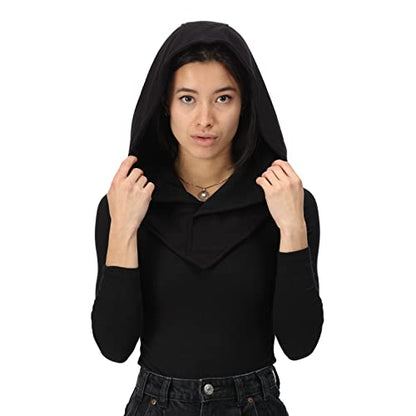 Assassin Hood and Mask Cotton Ninja Balaclava Adaptable Hoodie Casual Ren Faire Cosplay LARP Costume Cowl - color: Black