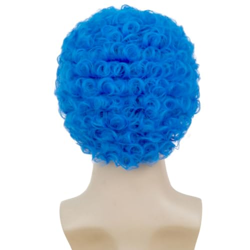 Swiking Mens Short Blue Afro Curly Wigs for Male Guy Rocker Wig California Halloween Cosplay Costume Fibre Hair Wig - color: Blue