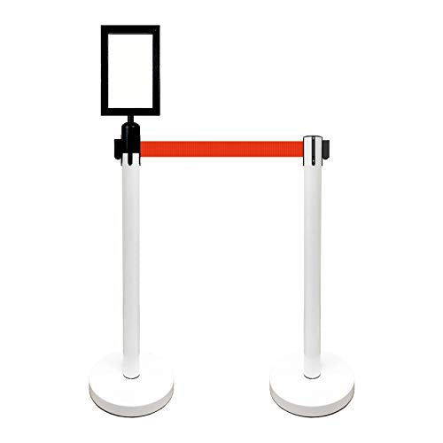 Retractable Stanchion, 6 SPECIALTY Posts + Signframe, 36" Ht, 78" Special Event & Holiday Theme Belt + Bonus Replacement Cassettes + Wall Receiver (WHT Post/Red Belt) - color: Wht Post/Red Belt