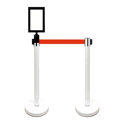 Retractable Stanchion, 6 SPECIALTY Posts + Signframe, 36" Ht, 78" Special Event & Holiday Theme Belt + Bonus Replacement Cassettes + Wall Receiver (WHT Post/Red Belt) - color: Wht Post/Red Belt