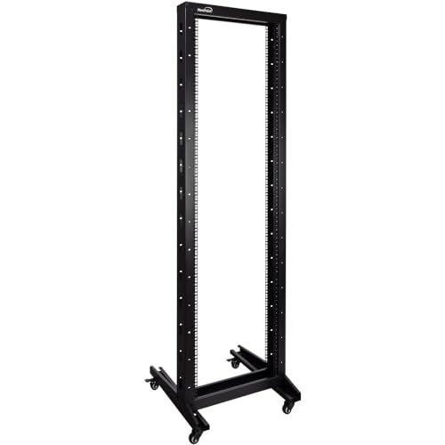 NavePoint 42U 2 Post Open Frame Server Rack with Casters for 19 Inch Equipment, Networking, and IT Devices, 2-Post Rack 330lbs Weight Capacity, Black - color: Black, size: 42U