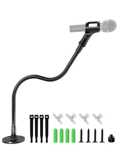 19-Inch Gooseneck Microphone Stand, Desktop & Wall Mount with Flange Base | Flexible Gooseneck Mic Arm, Heavy Duty Steel, Flange Mount Base, for Podium, Studio, Lecture, Podcast, Gaming, Streaming - size: 19 Inch + Flange Mount
