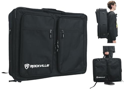 Rockville BP-MIX2621 Padded Mixer Bag Semi Rigid, 26" x 21" x 8.5" | Interior Straps, 7 Removable Dividers, Water Resistant, YKK Zippers, Backpack / Shoulder / Handle Carry, Protective Feet