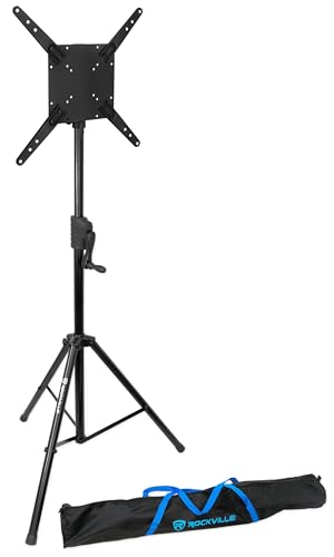 Rockville RVCS2 Black Crank-Up Speaker Stand with Acc-TV Monitor Mount