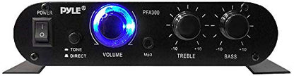 Pyle Power Home HiFi Stereo Amplifier - 90 Watt Portable Dual Channel Surround Sound Audio Receiver w/ 12V Adapter - For Subwoofer Speaker, MP3, iPad, iPhone, Car, Marine Boat, PA System - PFA300