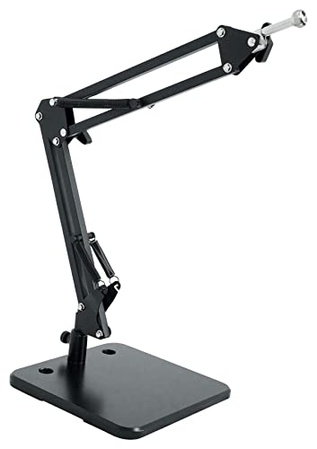 Rockville iSTAND 75 Desktop Boom Arm Mic/iPhone/iPad/Webcam Stand, Black | Steel Weighted Base, 360-Degree Swivel, Condenser Mic Compatible, 5/8" Threading, Podcasting/Studio, Phone/Tablet Holder